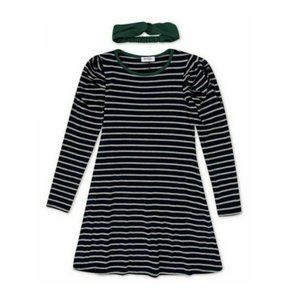 Speechless Girls Striped Dress & Headband ~ Size 14 ~ Navy/Hunter Green ~ NWT
